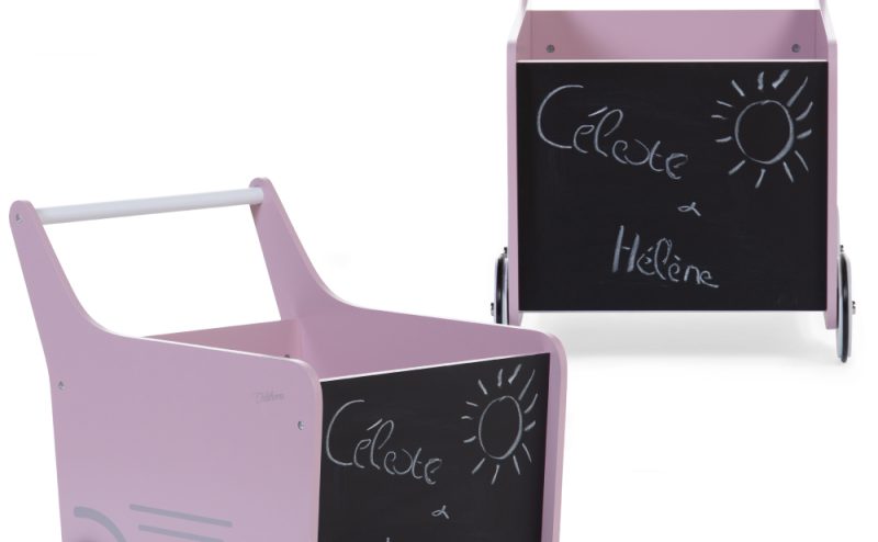Carucior cu spatiu depozitare si tabla de scris Childhom lemn roz