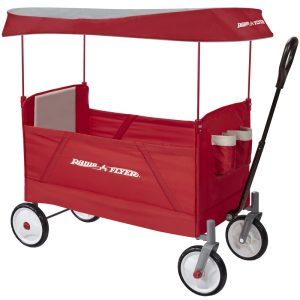 Carucior copii pliabil de tractat cu baldachin Radio Flyer EZ Fold Wagon prevazut cu scaune confortabile cu centuri de siguranta