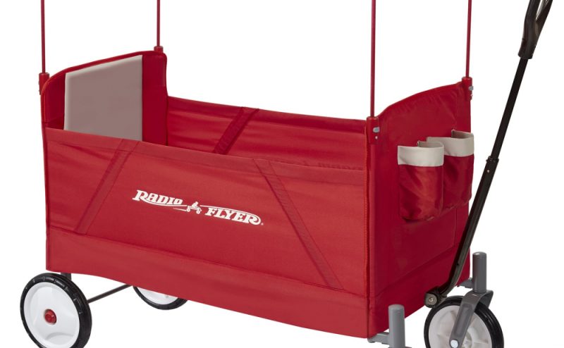 Carucior copii pliabil de tractat cu baldachin Radio Flyer EZ Fold Wagon prevazut cu scaune confortabile cu centuri de siguranta